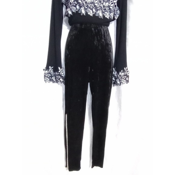 RHINESTONES VENUS Velvet Leggings Black Velour diamond pants - Picture 7 of 7